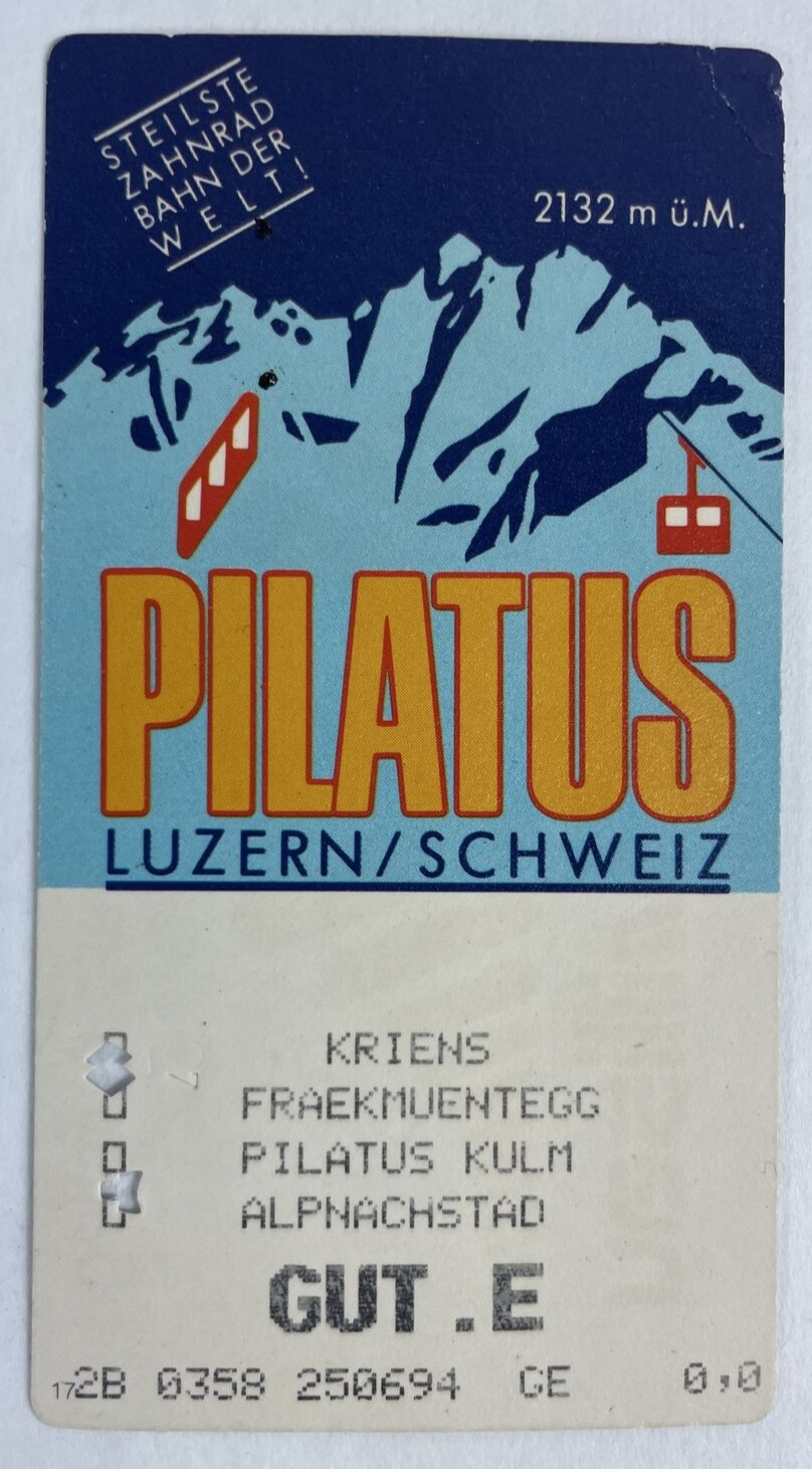 Vintage 1994 Pilatus Switzerland Ticket