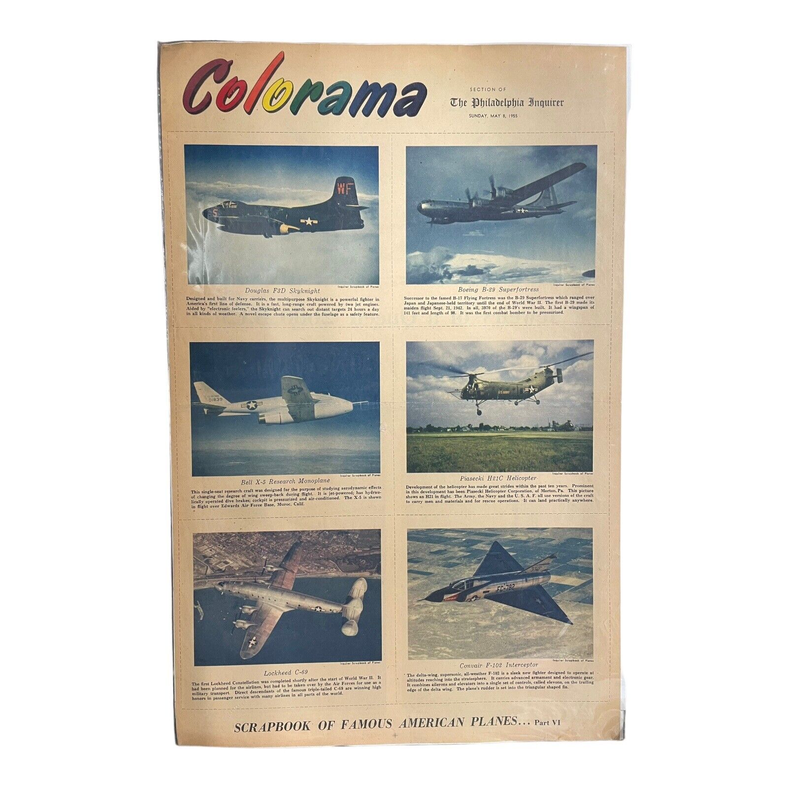 The Philadelphia Inquirer Colorama May 8 1955 Scrapbook Of Famous American Plane