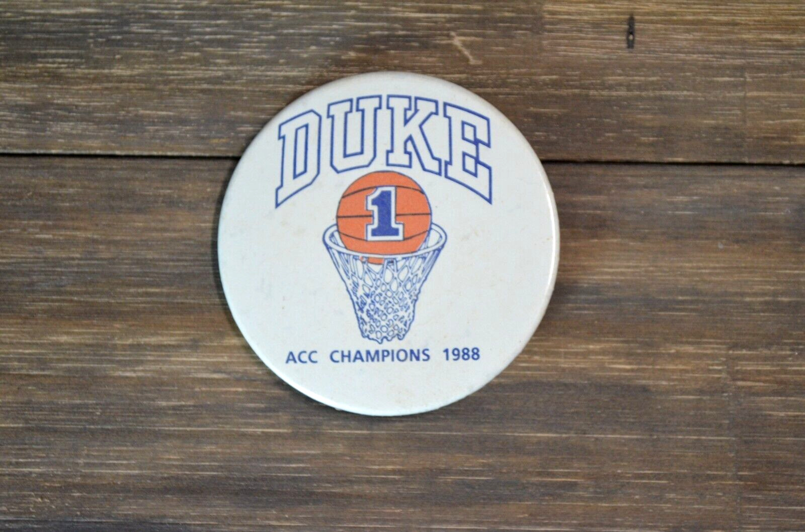 1988 Duke ACC Champions Button Pin Basketball #1 NCAA University Sports Vintage
