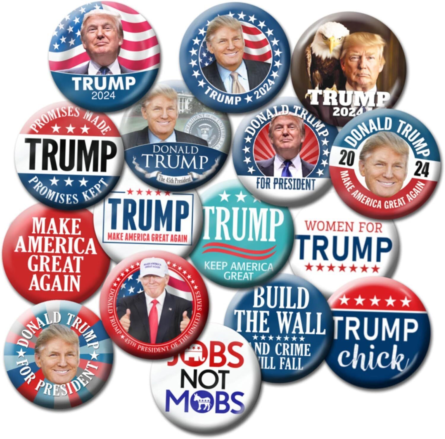 25 Pack Donald Trump Buttons 2024-2.25 inch Pins  Assorted Designs 6196