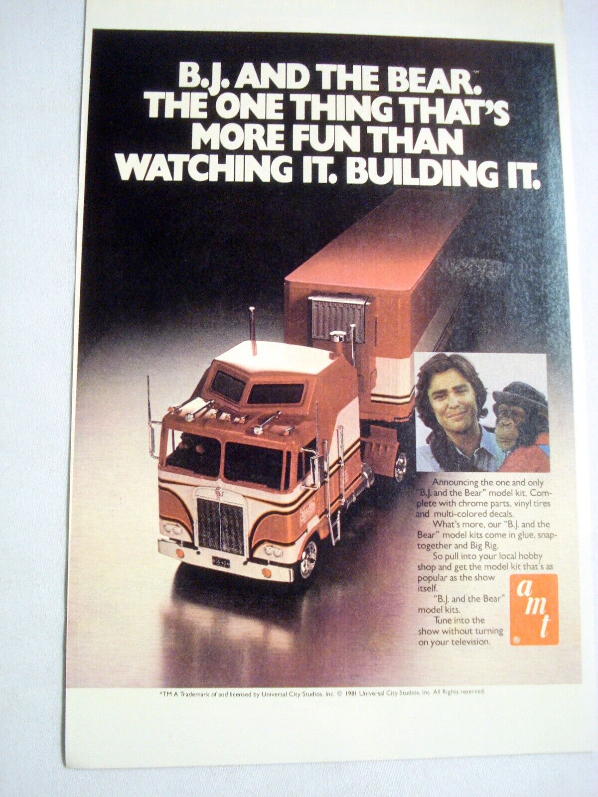 1982 Color Ad B.J. and the Bear AMT Truck Model Kit