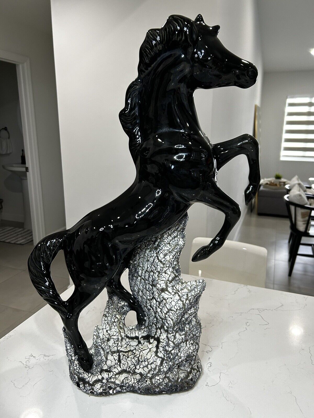 Large Ceramic Black Stallion Horse Rearing Statue 25\