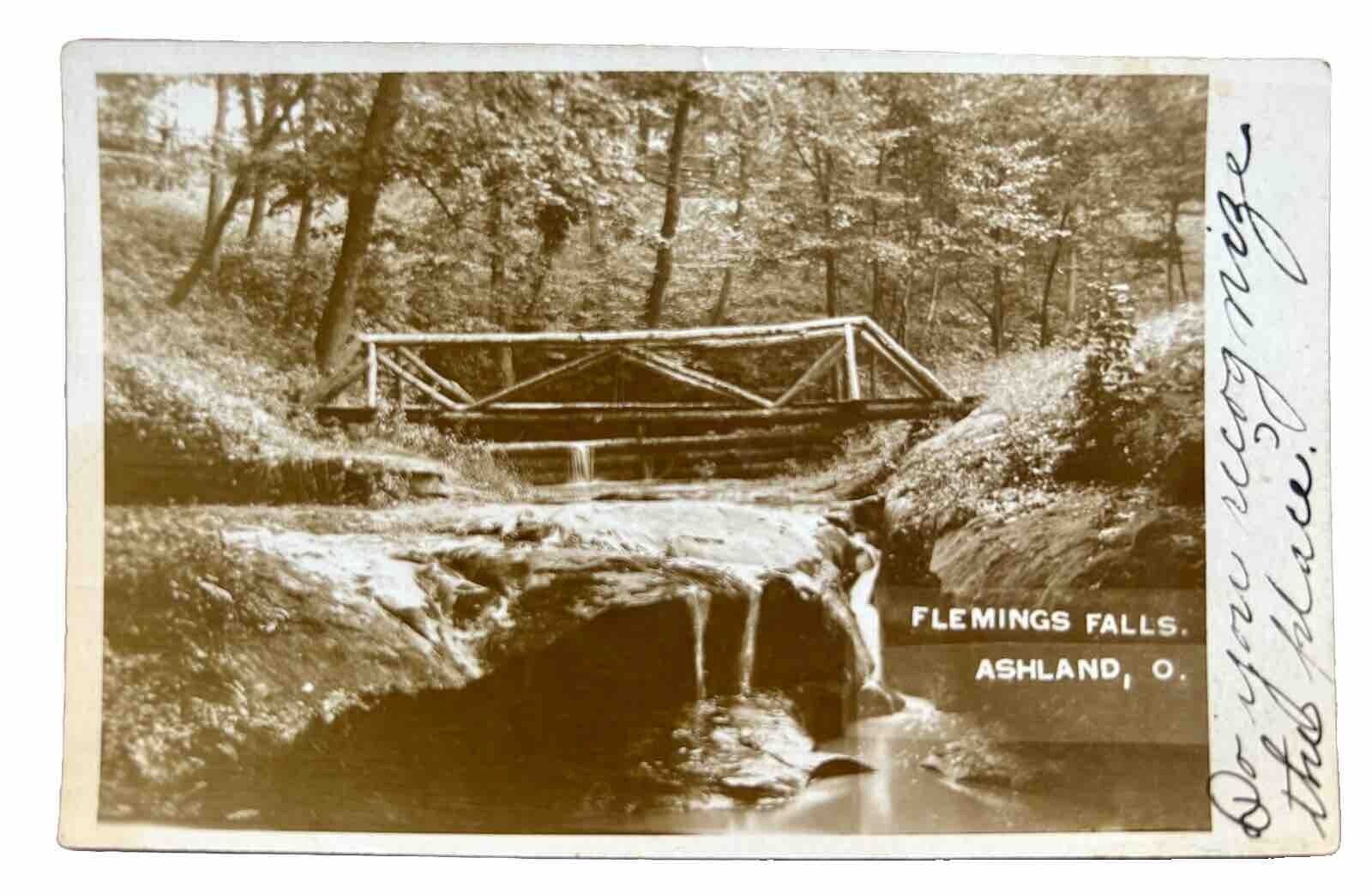 Fleming Falls. Ashland Ohio Real Photo Postcard. RPPC. 1907. Vintage.