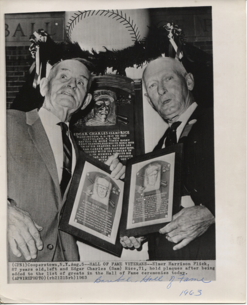 1963 Press Photo Elmer Flick and Sam Rice Hall of Fame Ceremonies