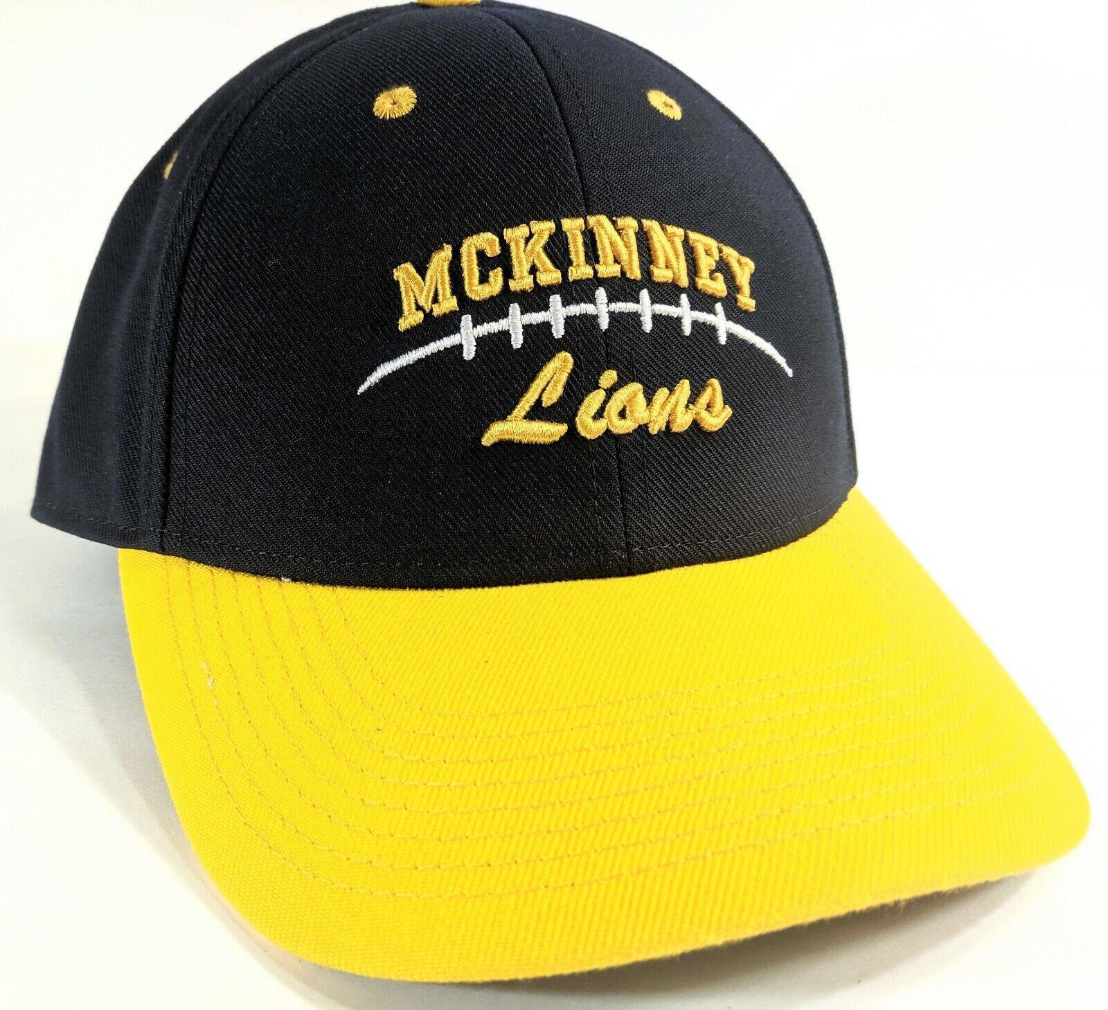 Mckinney Lions Texas Football Baseball Hat Blue and Gold