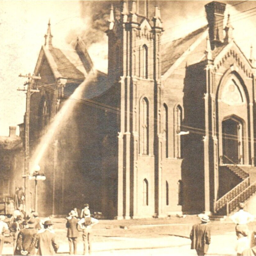 c.1913 Vinton Iowa IA 1912 1st Presbyterian Church Fire Postcard Real Photo RPPC