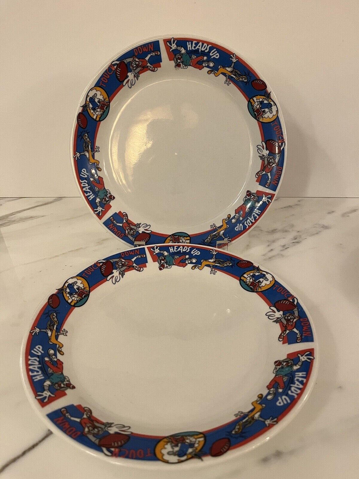 gibson looney tunes football plates dinner heads up touch down set of 2