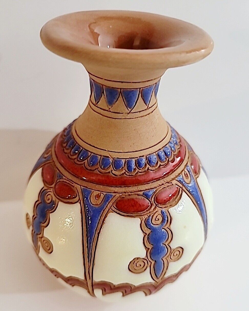 Bonis Pottery Rhodes Greece Vase Enamel on Clay 100% Handmade 5\