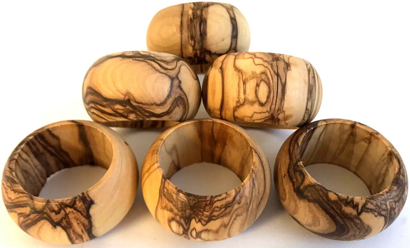 Bethlehem Olive Wood Napkin Rings - Set of 6 (1.8 Inches Dia by 0.9 Inches high)