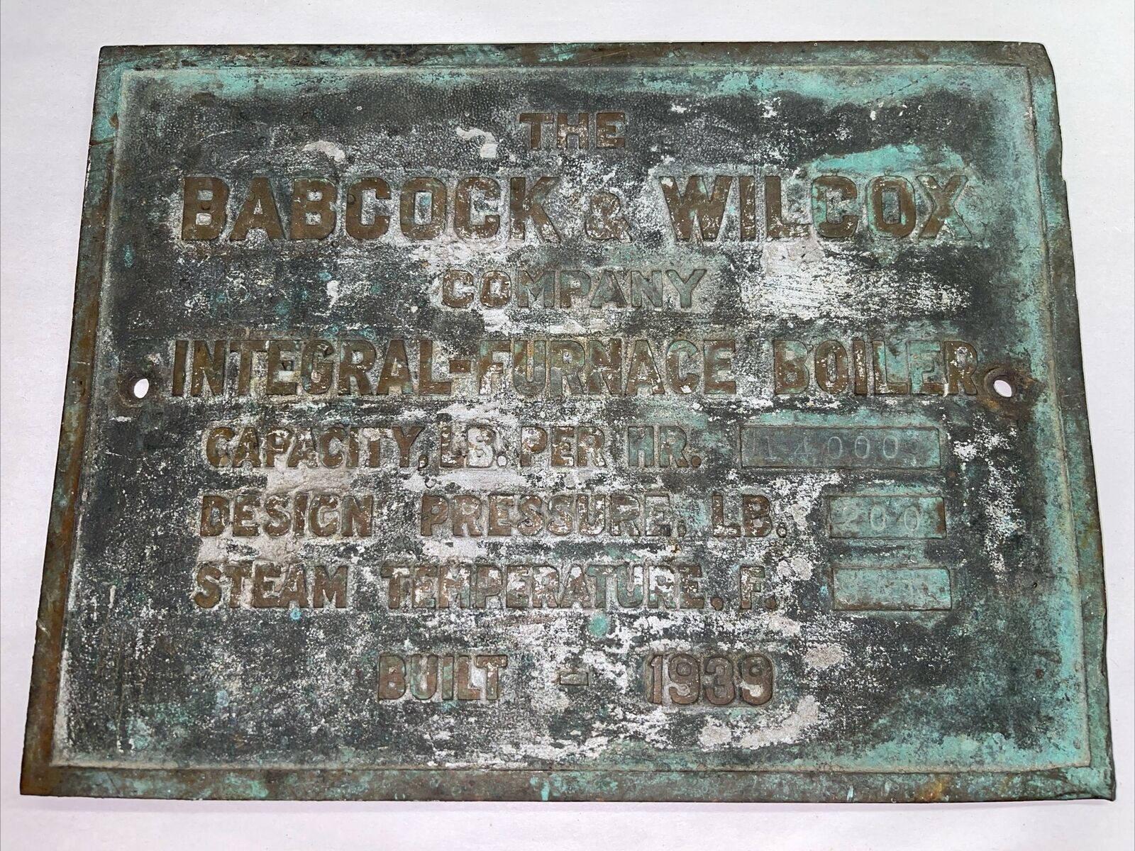 ANTIQUE BABCOCK & WILCOX FURNACE BOILER PLAQUE SIGN 1939 Charleston SC Tugboat✨