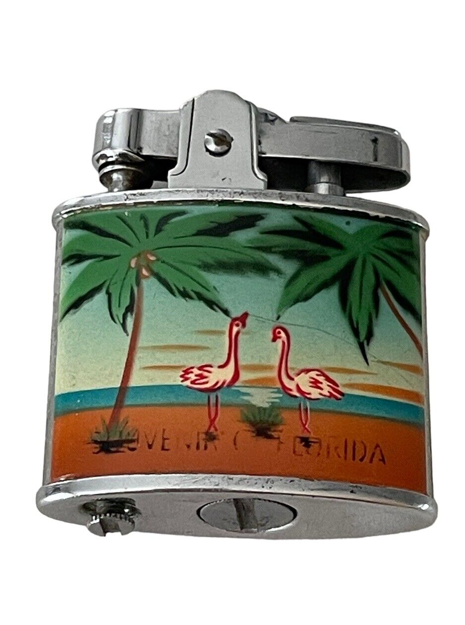 Vintage Florida Souvenir Mini Lighter Palm Trees Flamingo Tropical Untested