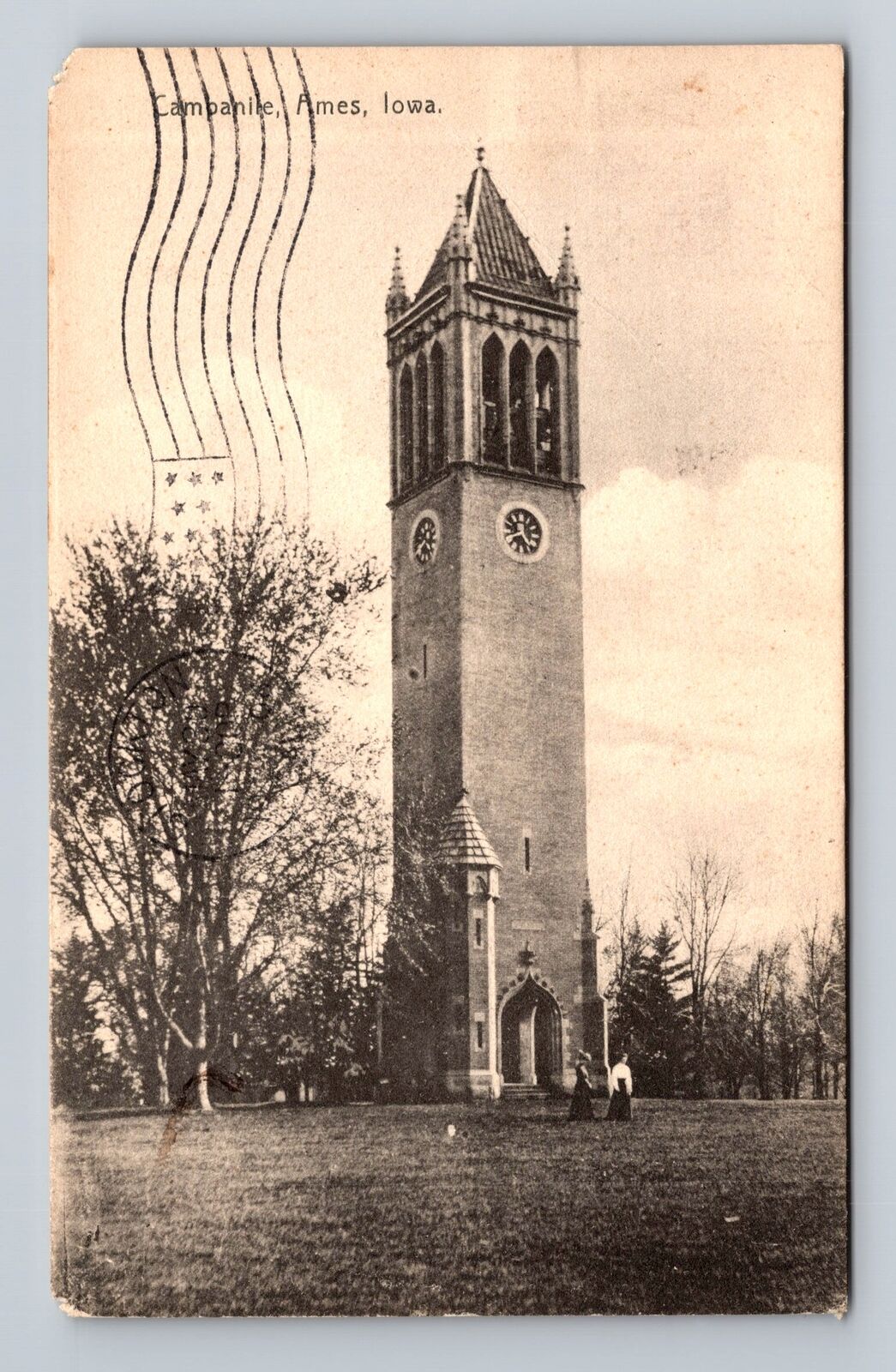Ames IA-Iowa, Panoramic View Campanile, Antique Souvenir Vintage Postcard