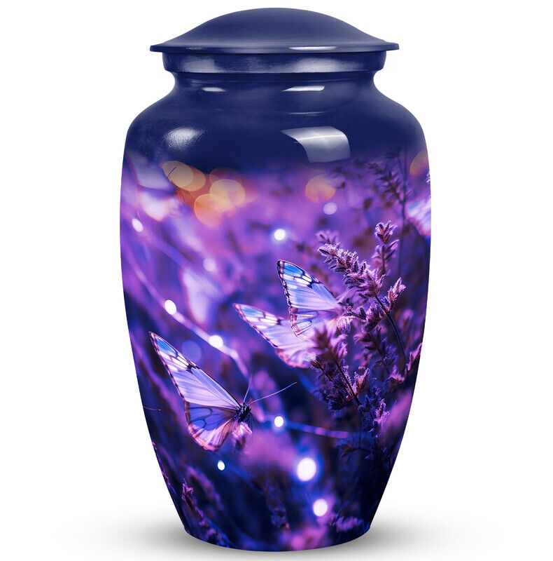 Purple Butterfly On Purple Meadow Cremation Urn For Human Ashes