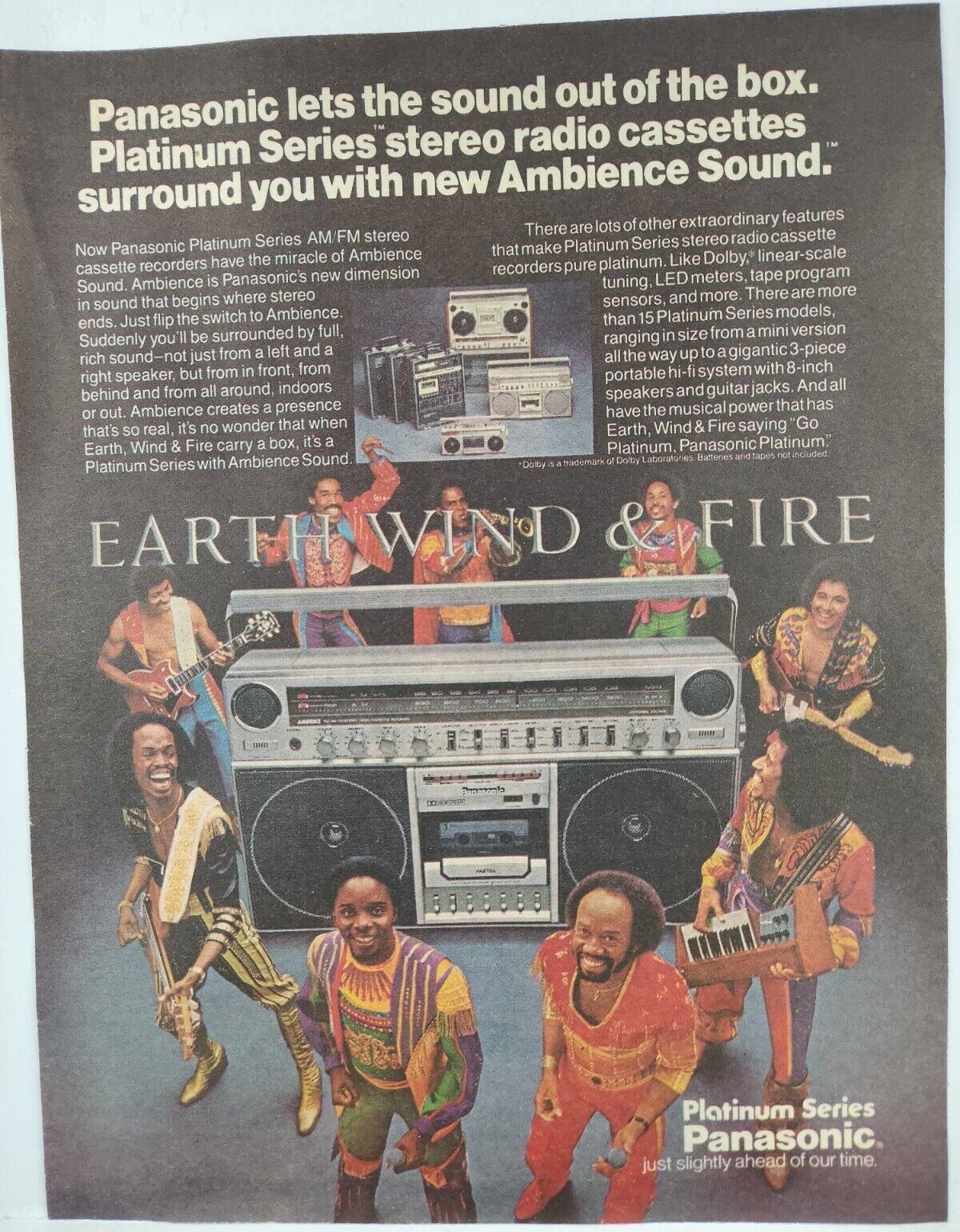 1982 Earth Wind & Fire Panasonic Boom Box Vintage Print Ad Poster Man Cave 80\'s