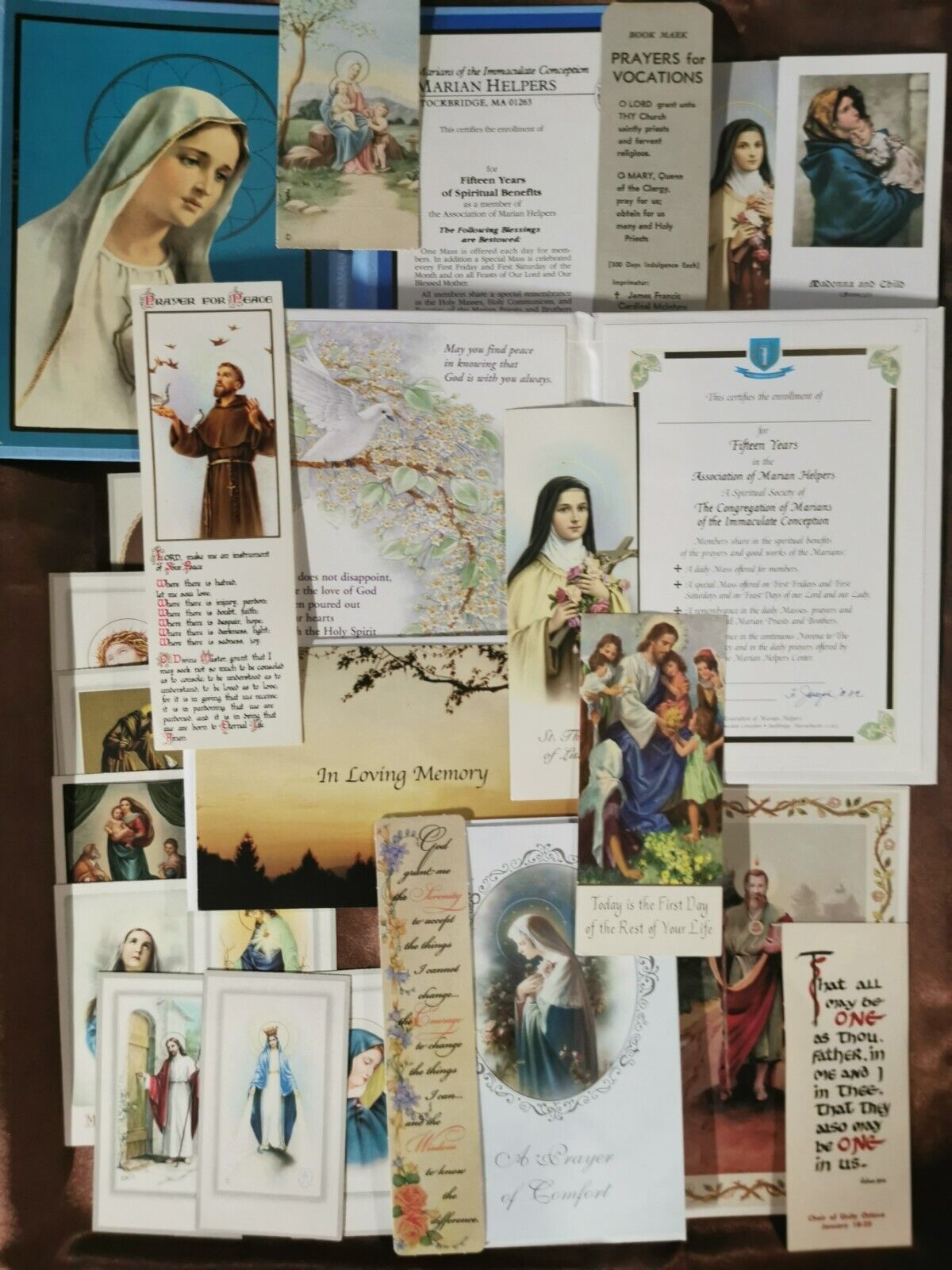 Lot Of 24 Vintage Catholic Prayer Cards Bookmarks Ephemera Marian Helper Folders
