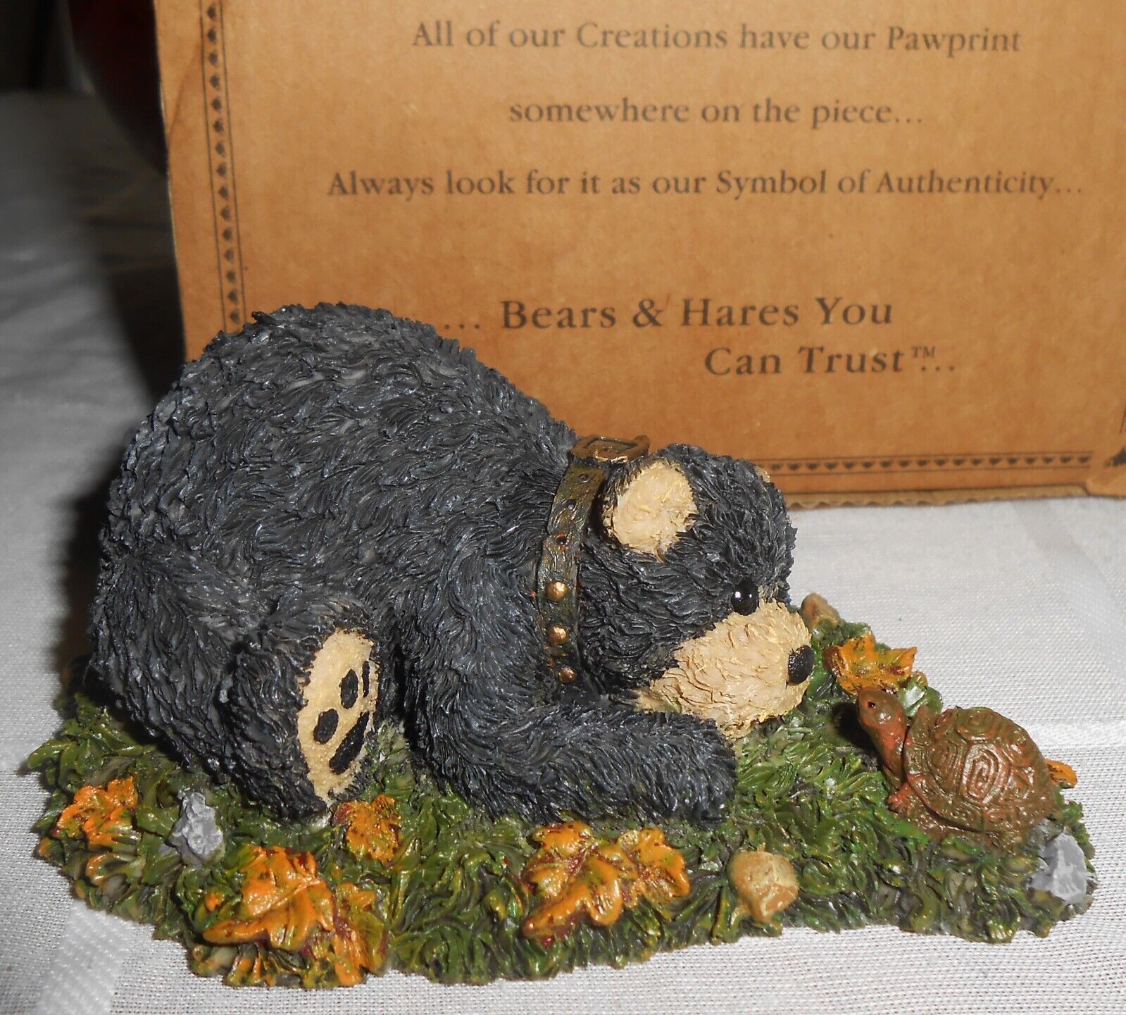 Boyds Bearstone Jeb & Friend Black Bear w/Turtle Figure #229759 Retired 2006