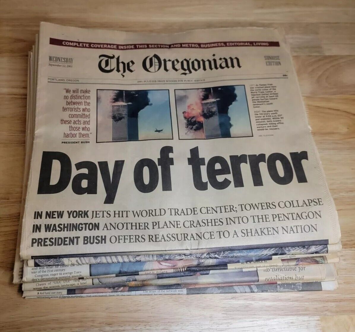 9/11 U. S. Attacked & Aftermath Newspaper Lot of 9 - Sept 12-Oct 3, 2001