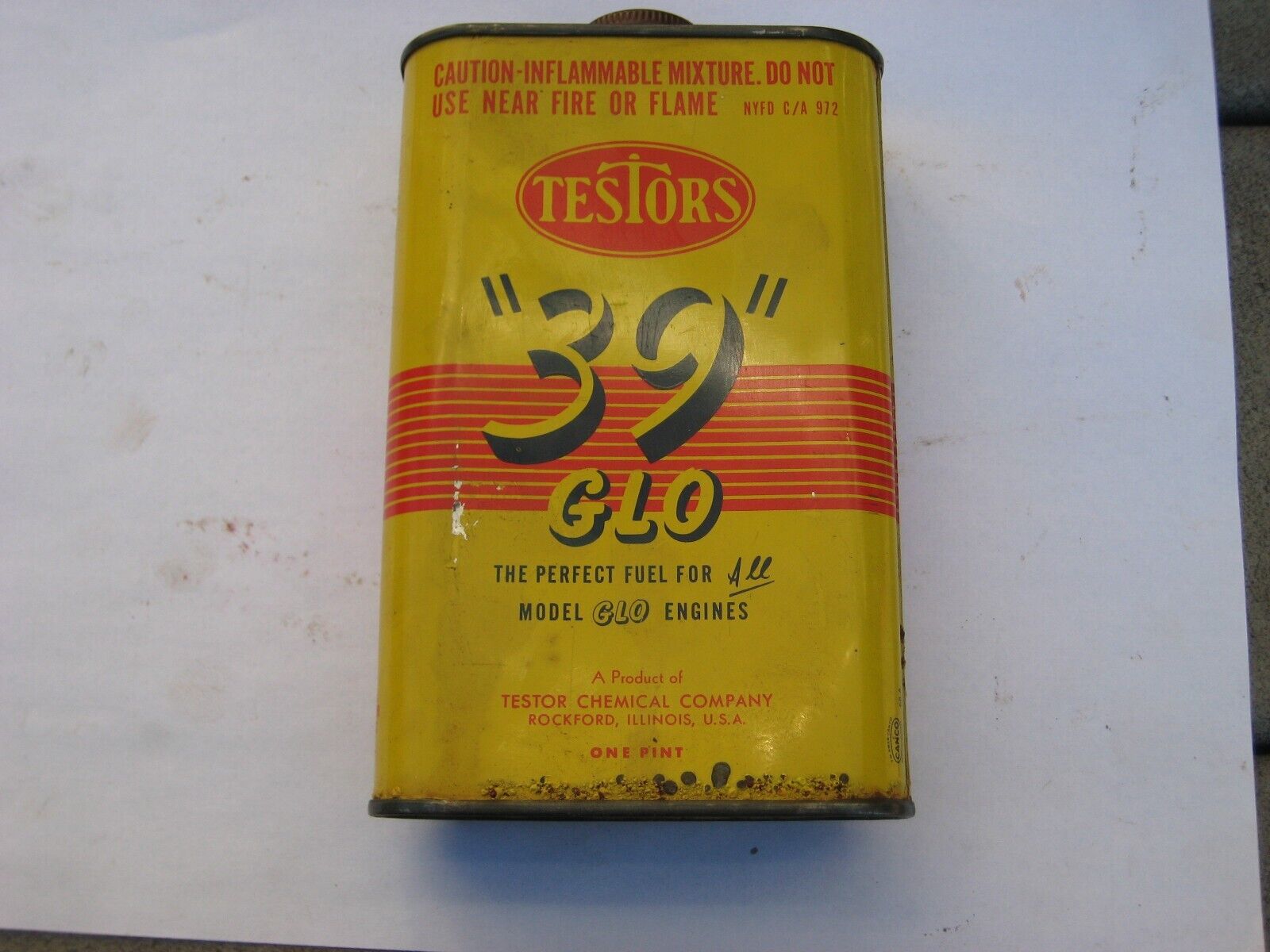 VTG 1960s TESTORS 39 GLO TIN EMPTY CAN GAS POWERED MODEL AIRPLANE ENGINE FUEL