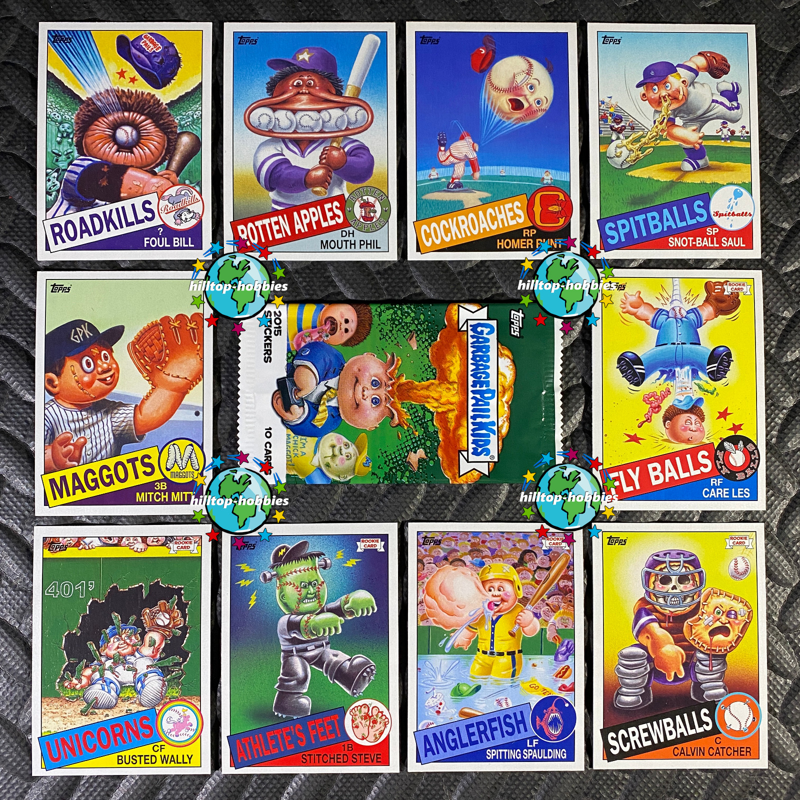 GARBAGE PAIL KIDS 2015 1ST SERIES 1 COMPLETE BASEBALL CARD SET OF 10 +WRAPPER