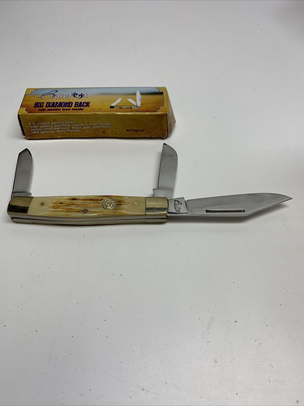 Barefoot Cutlery Big Diamond Back Knife Bone Handle 3 Blades BFT-659SC LG