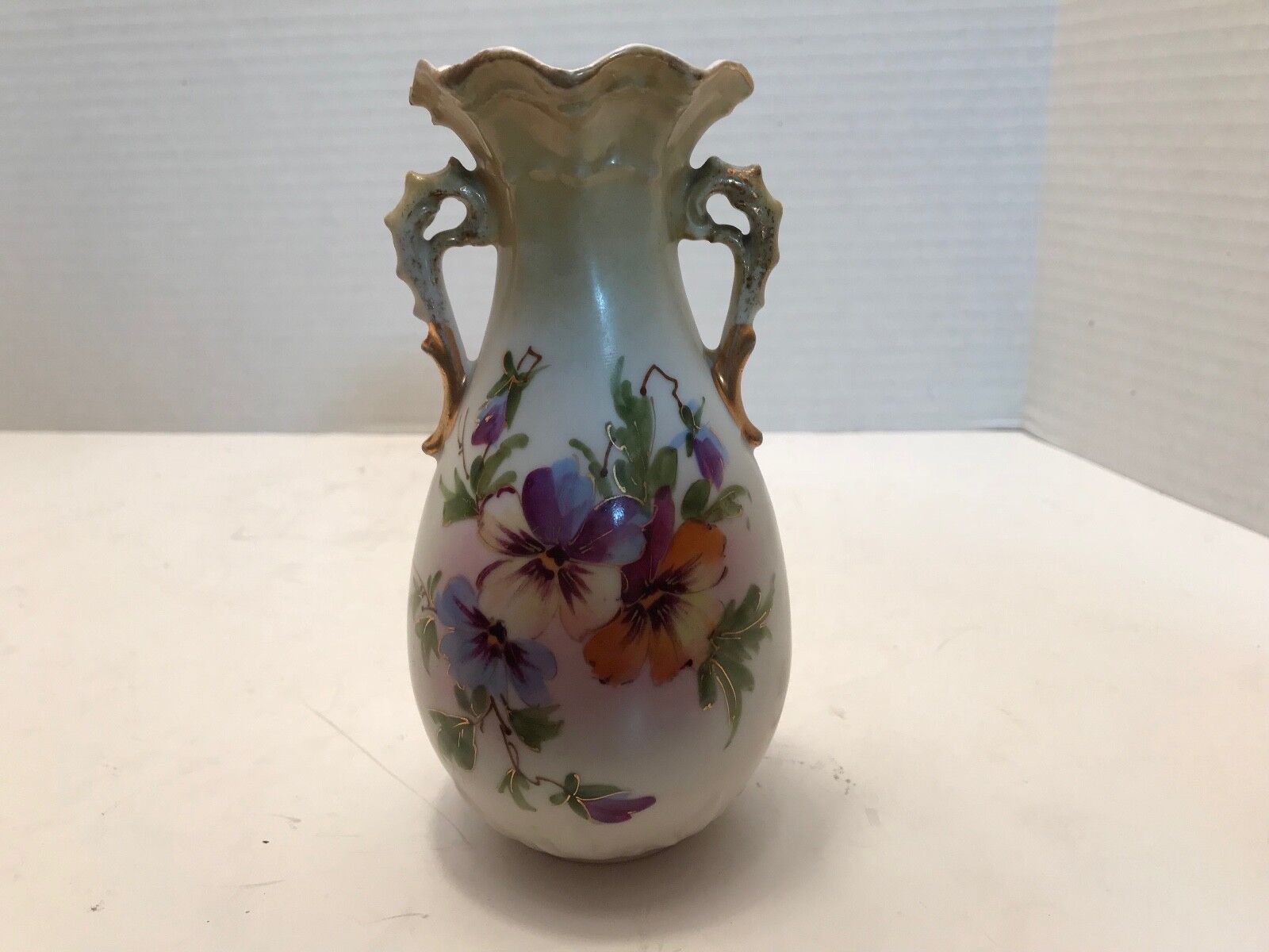 Flower Vase with Gold Rim and Handles Made in Austria Signed Ge 27 13