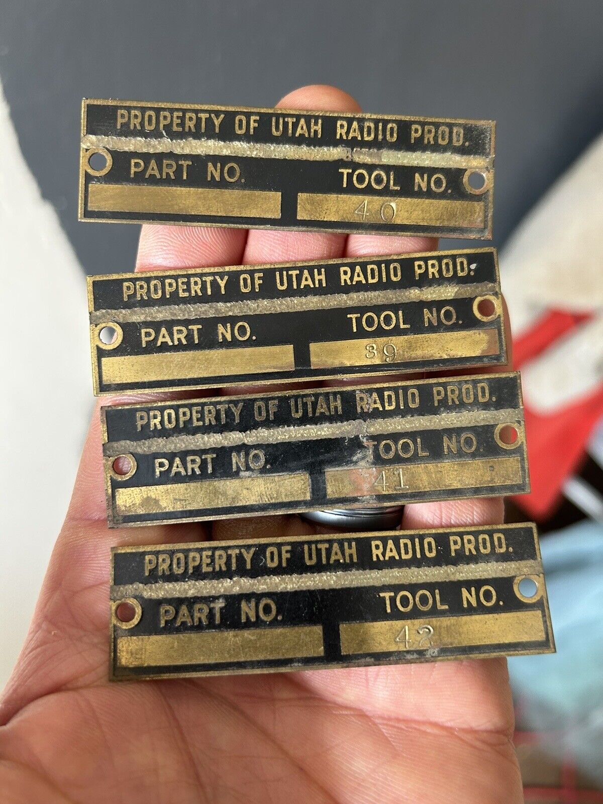 Vintage Radio Utah Radio Products Tool Brass Badge Nameplate emblems lot 4