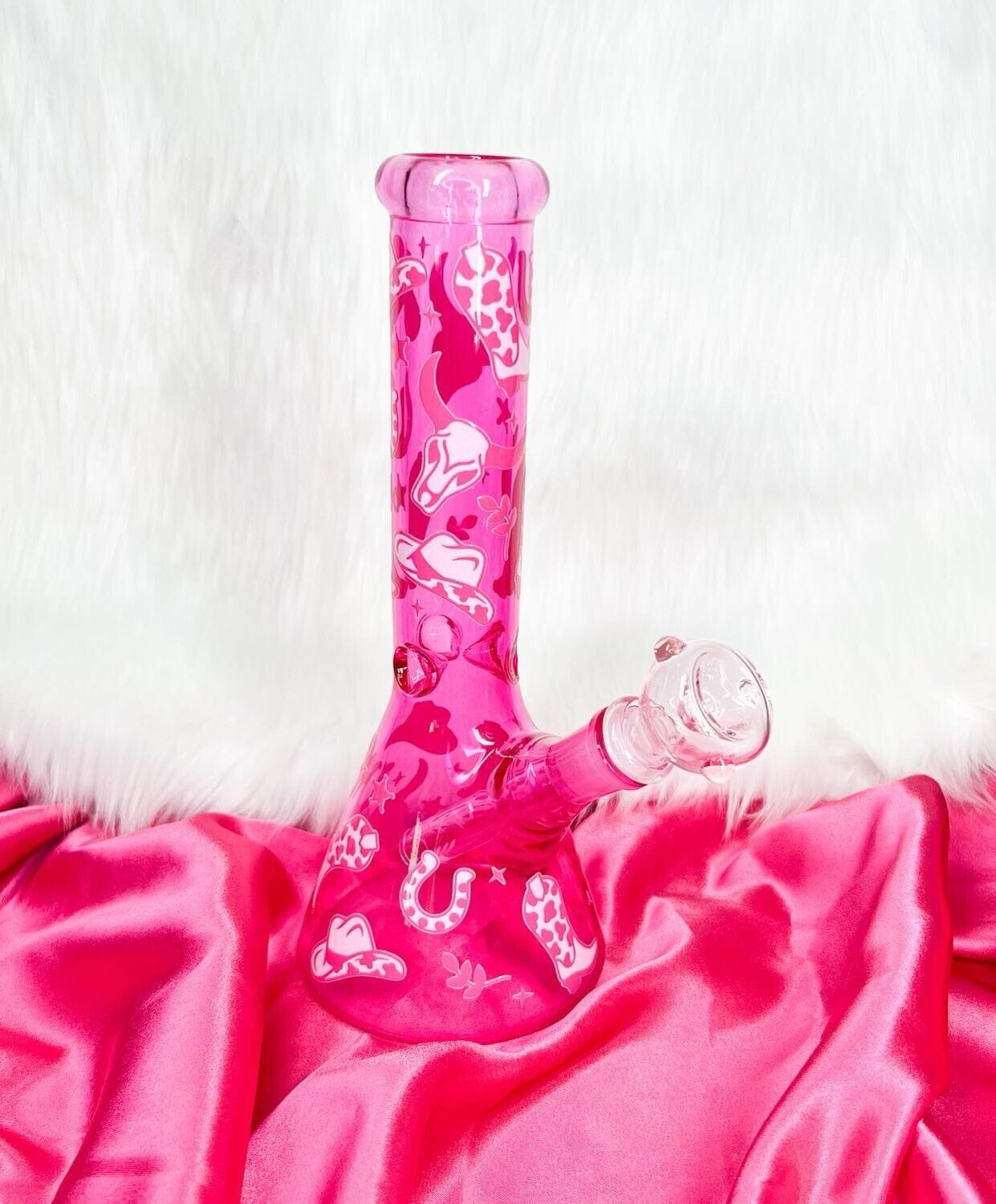 Pink Cowgirl 10in Glass Water Pipe Hookah Glass Pipe Pink Bong Western Bong