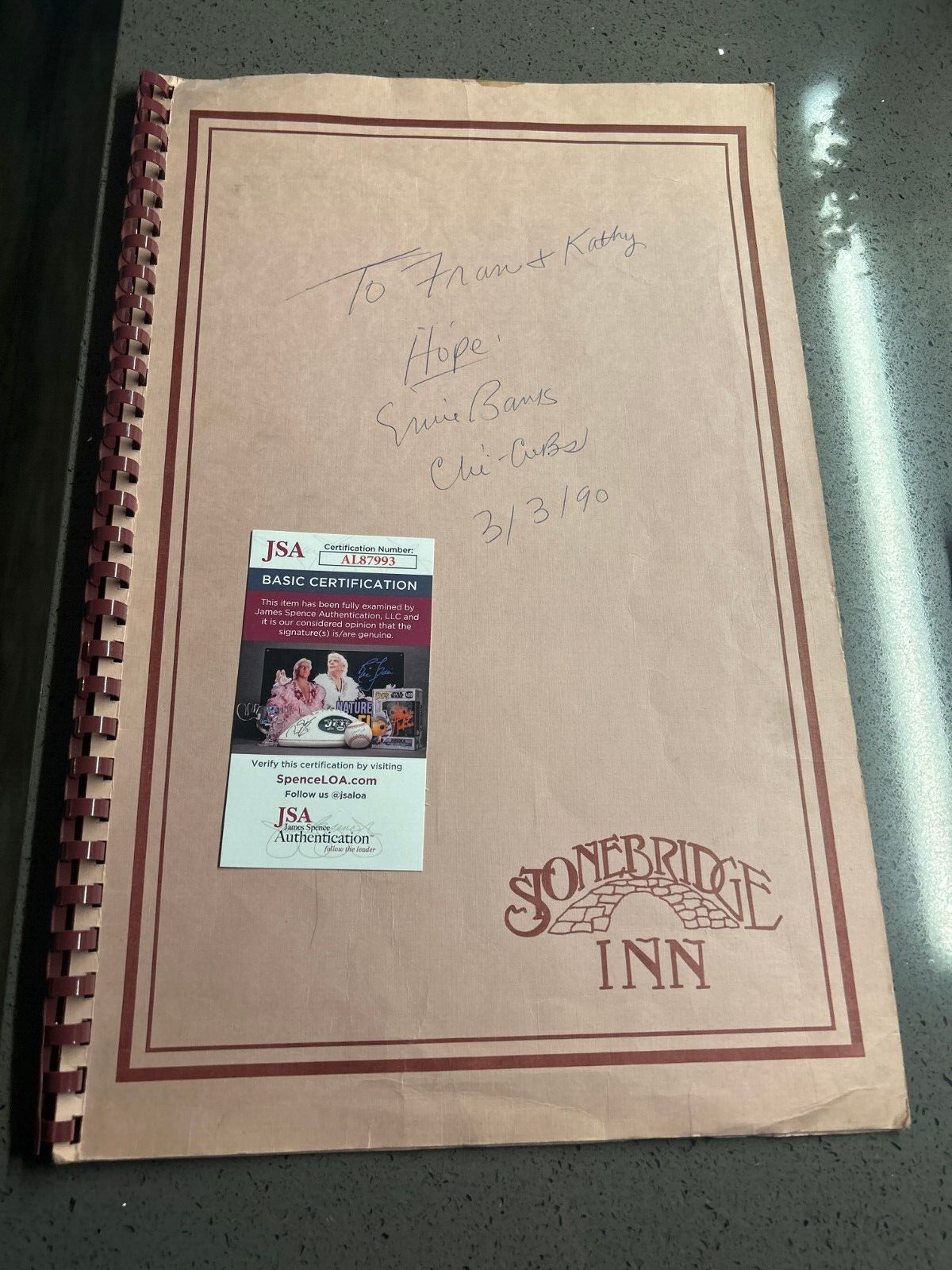 Ernie Banks Autographed Restaurant Menu 11\