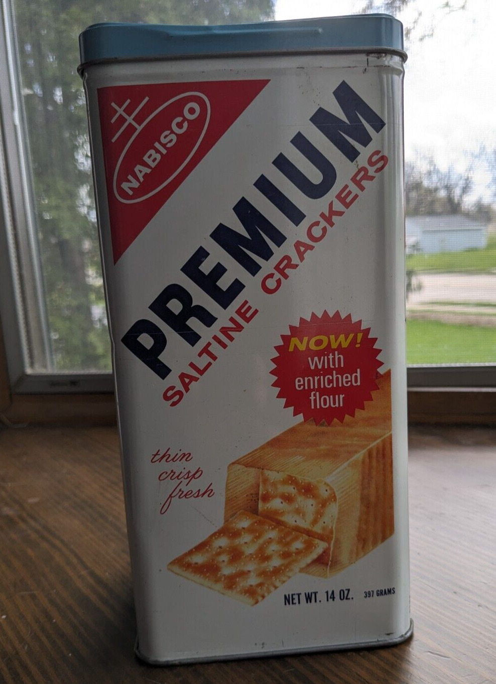 1969 14 Oz Nabisco Premium Saltine Crackers Metal Tin Excellent No Rust Vintage