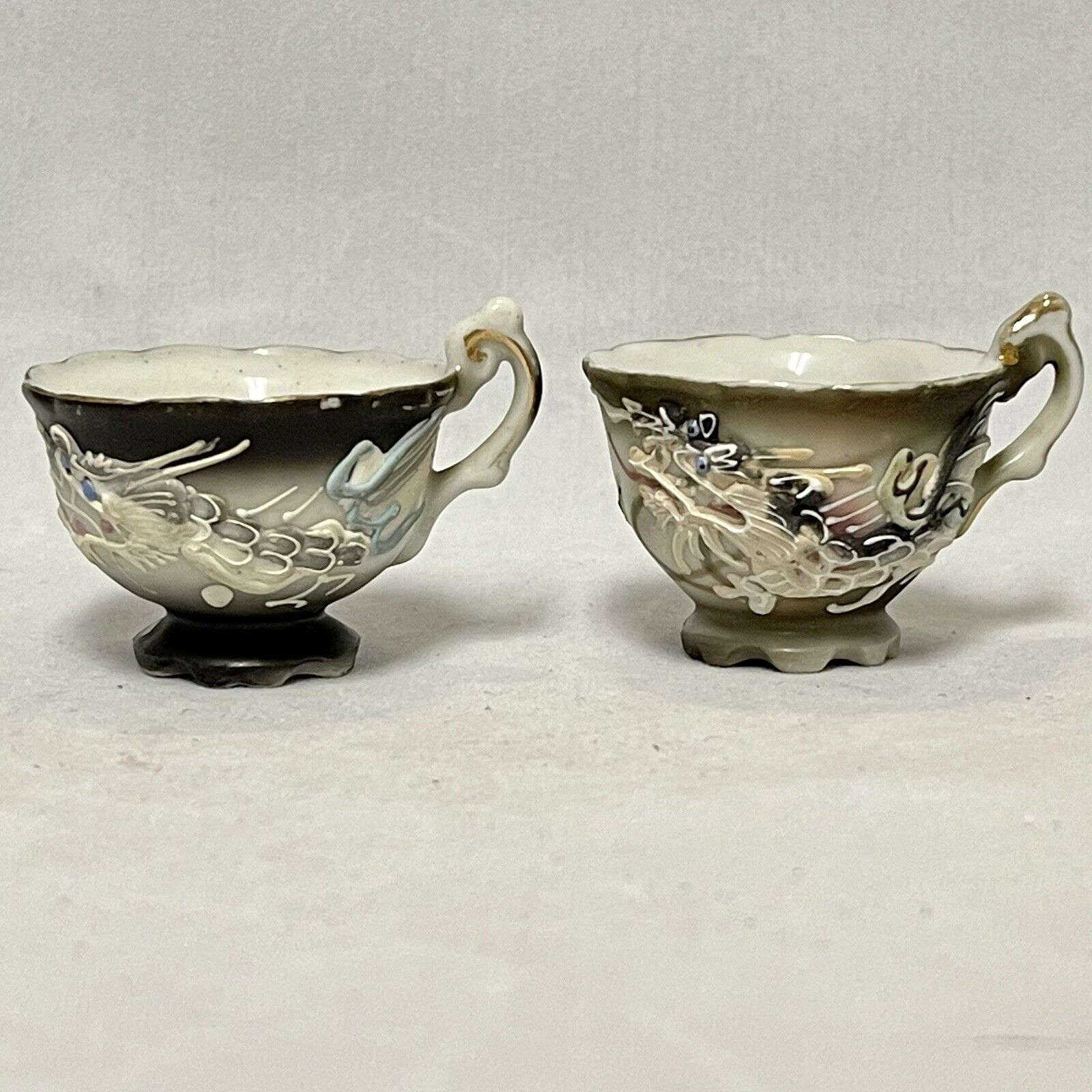 Set Of 2 Old Miniature Cup Dragon Ware Moriage Japanese Doll Teacup Japan
