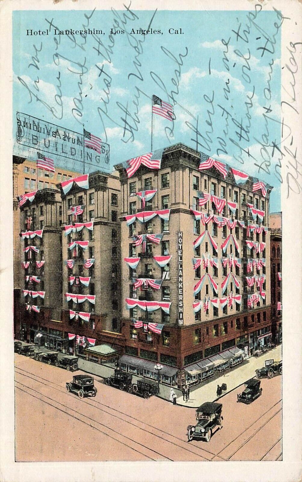 1922 CALIFORNIA POSTCARD: VIEW OF HOTEL LANKERSHIM, LOS ANGELES, CA