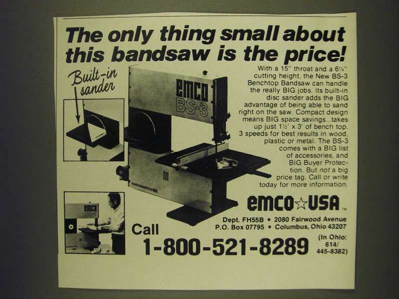 1985 Emco BS-3 Benchtop Bandsaw Ad - The only thing small about this is