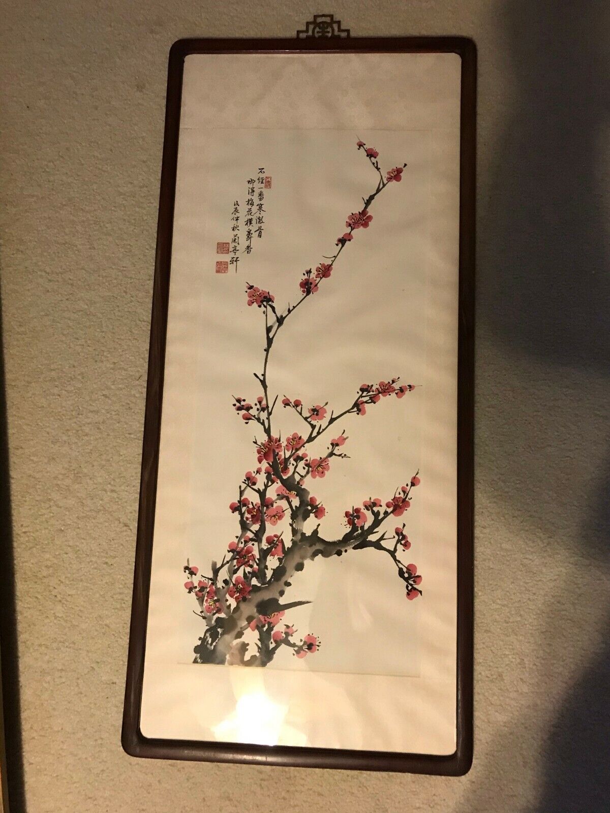 Elegant Vintage 1980s Chinese plum blossom Painting Signed w/ original Frame