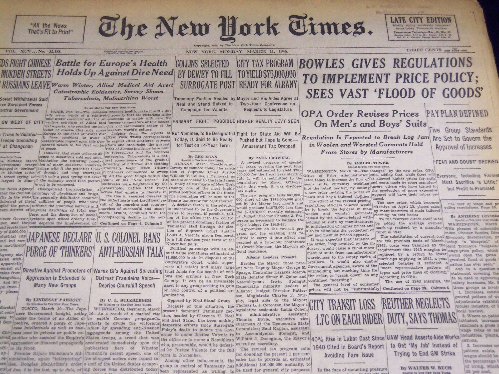 1946 MARCH 11 NEW YORK TIMES - BOWLES GIVES REGULATIONS - NT 3473