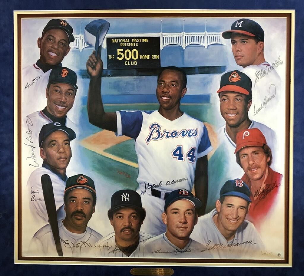 500 HR Lithograph Signed by 11 Baseball Stars