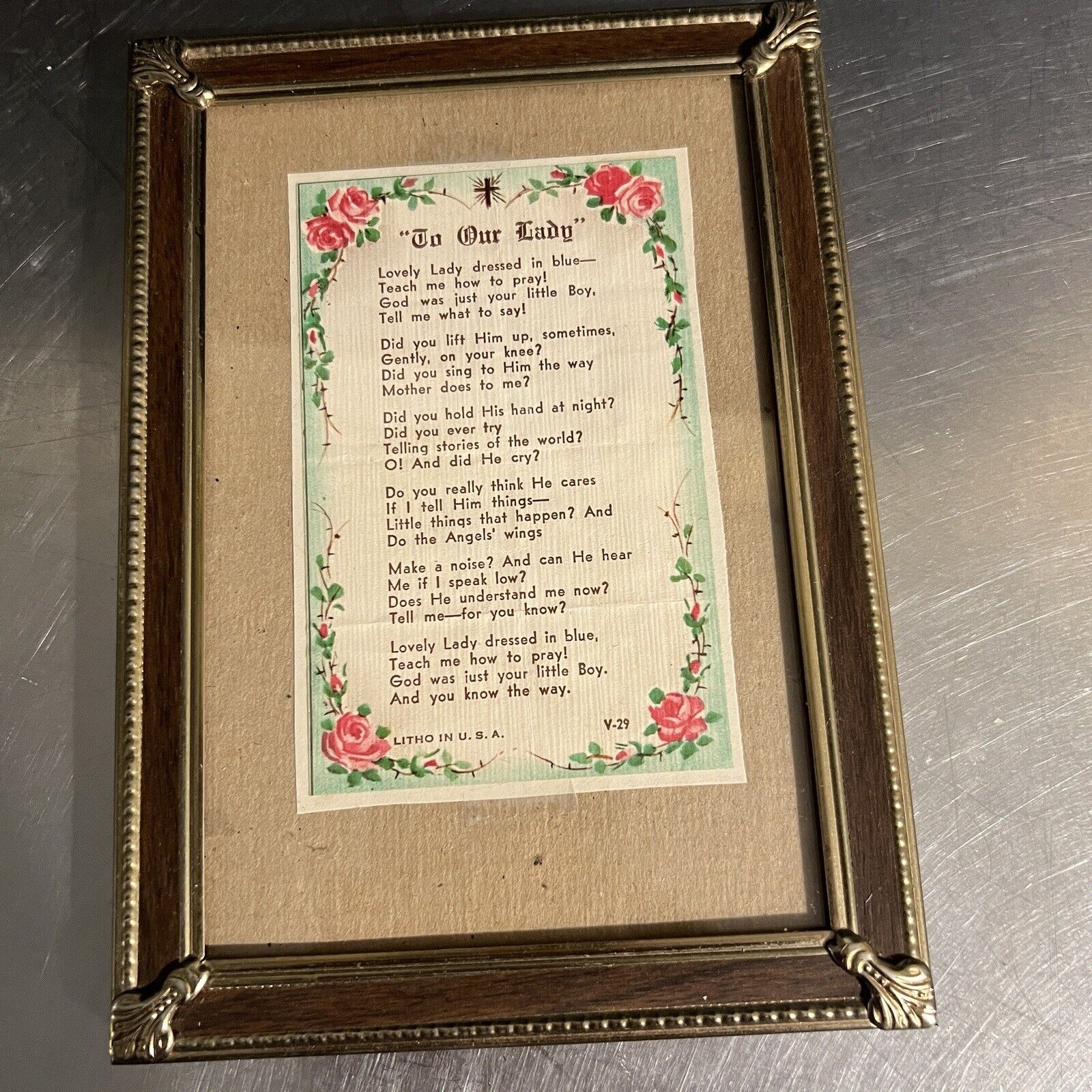VTG Framed Prayer Blessed Mother Mary To Our Lady Religious Catholic Gift USA