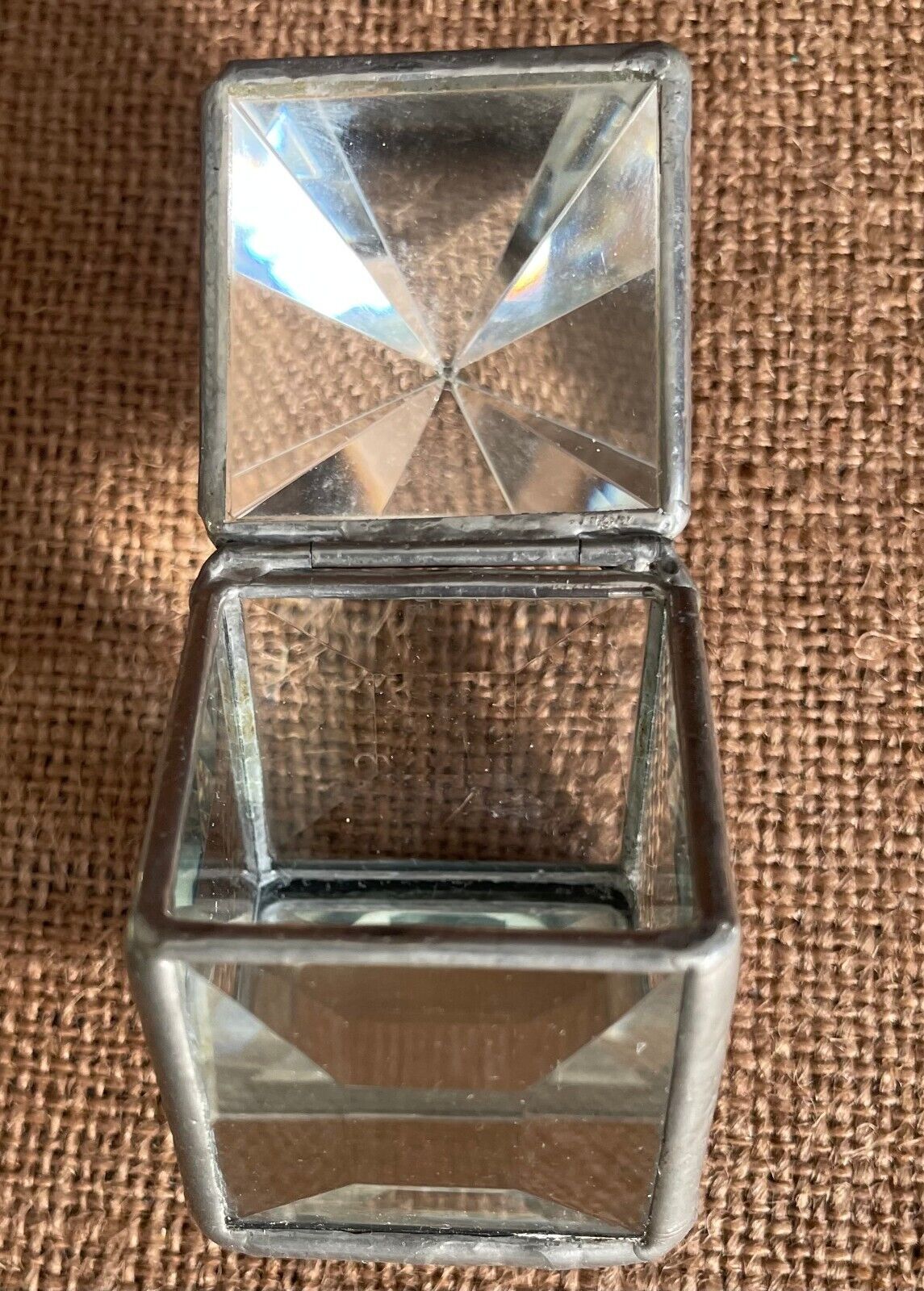 Vintage Saul Farber Beveled Glass Prism Box Keep Sake Cremation Mixed ShellsWith
