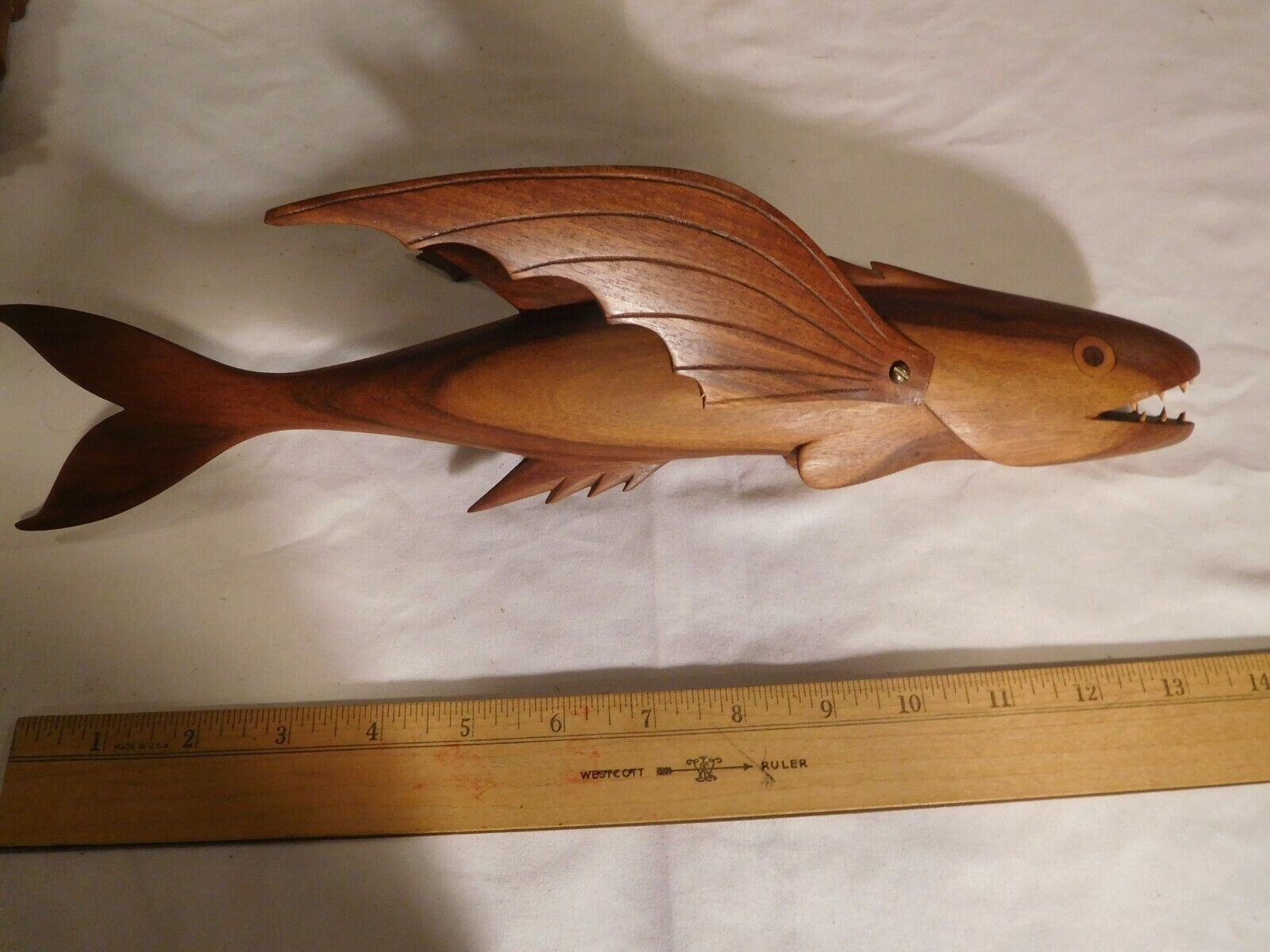 Pitcairn Island Fine Woodworking Flying Fish Vintage Inlaid Eyes & Sharp Teeth