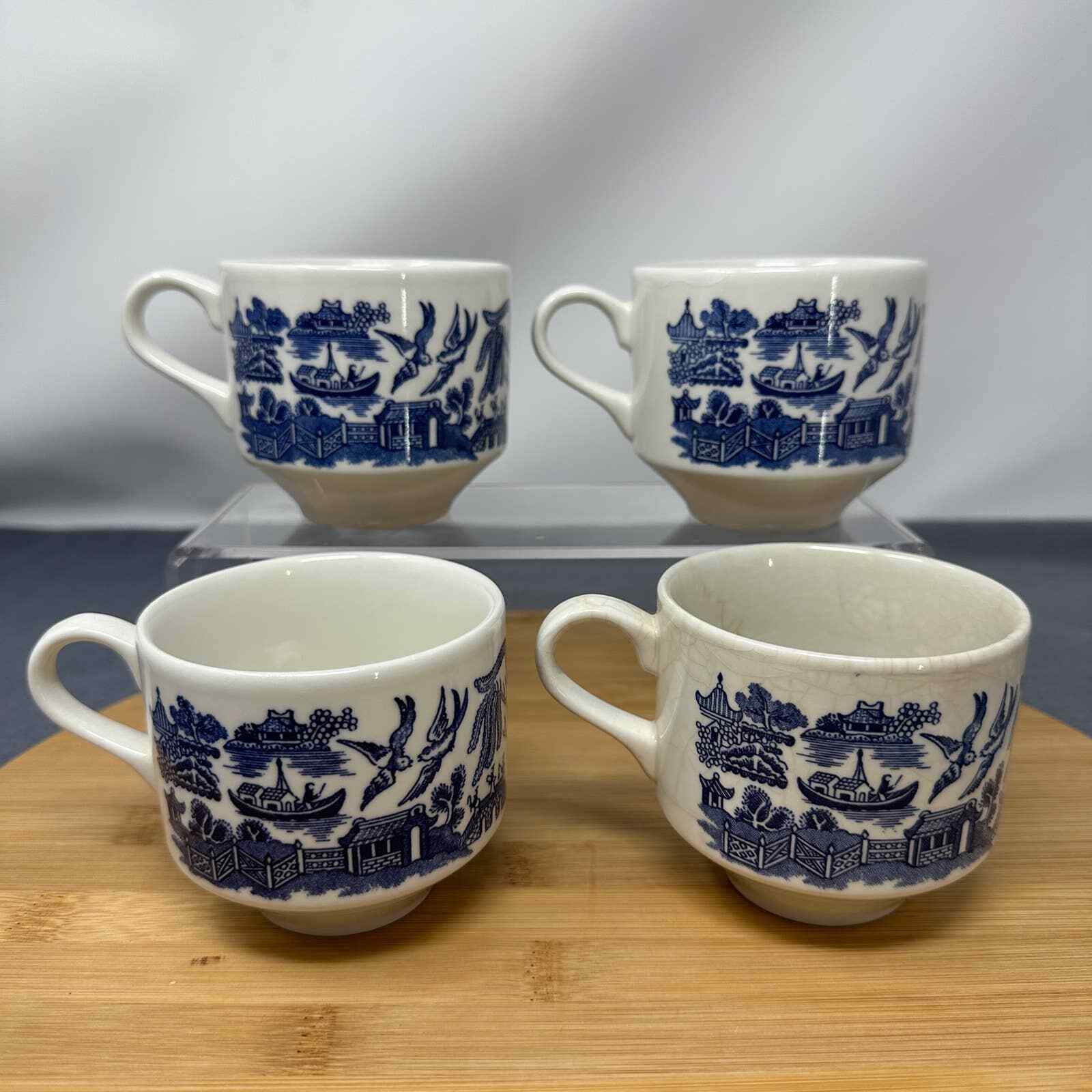 Set of 4 Vintage Churchill Blue Willow China Coffee Tea Cup Mugs Made in England