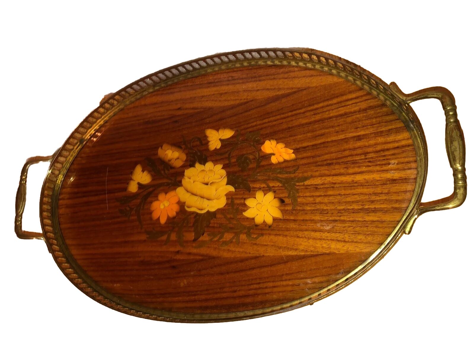 Vintage French Wood inlaid Marquetry Serving tray