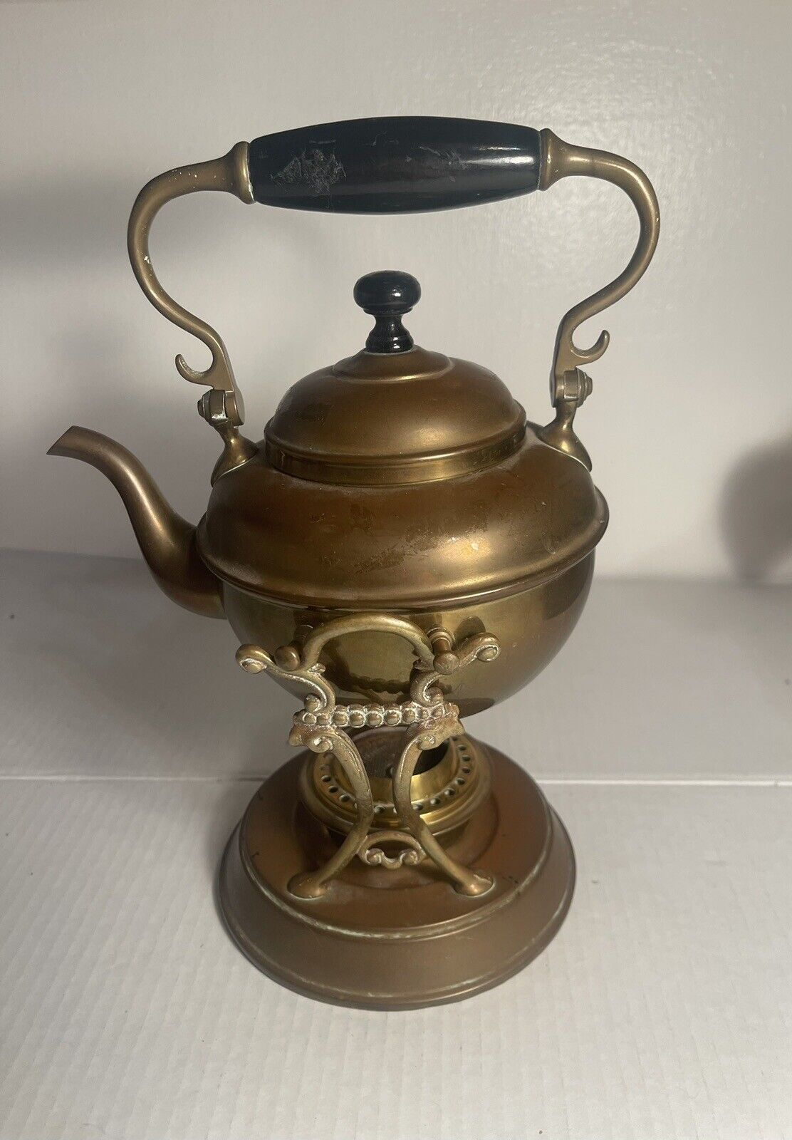 Rare Antique S & C Trade Mark New York Brass Tilting Teapot With Warmer