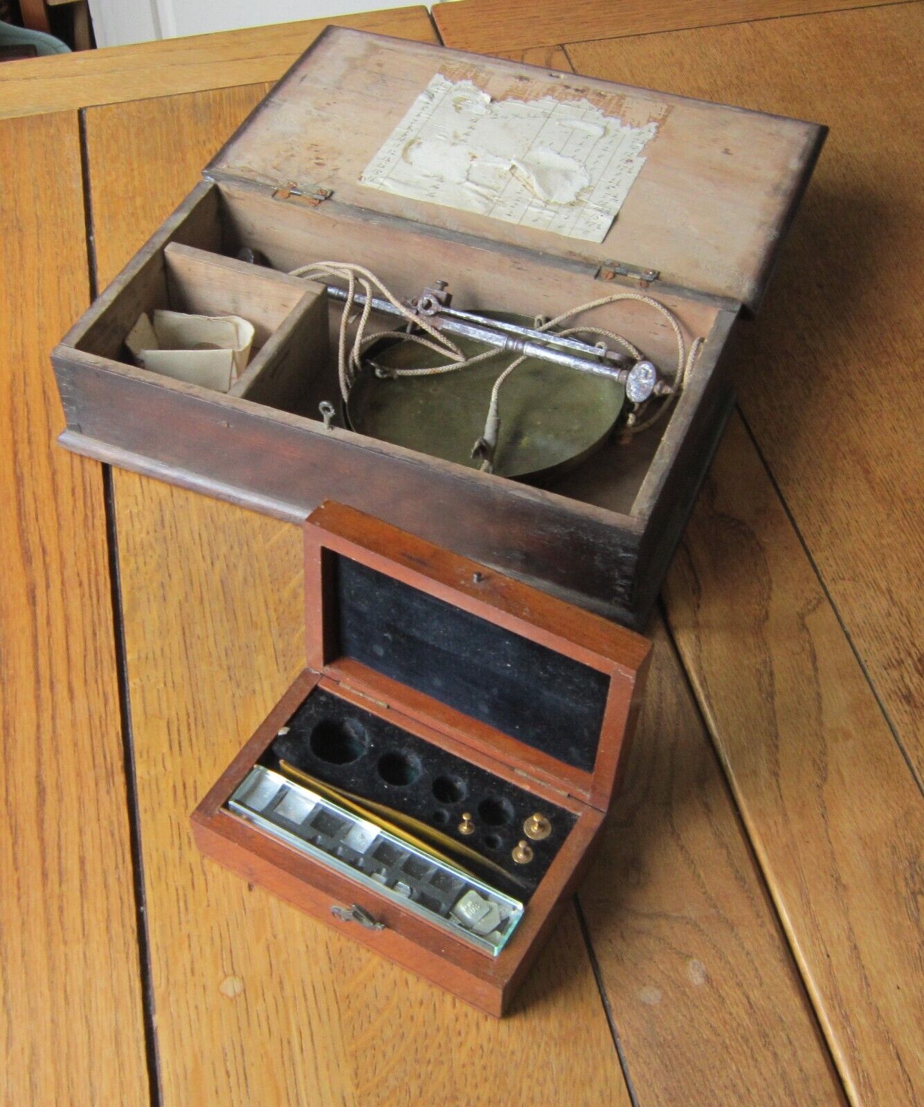19th Century Set of Scales in a Mahogany Box with Boxed Apothecary Weights