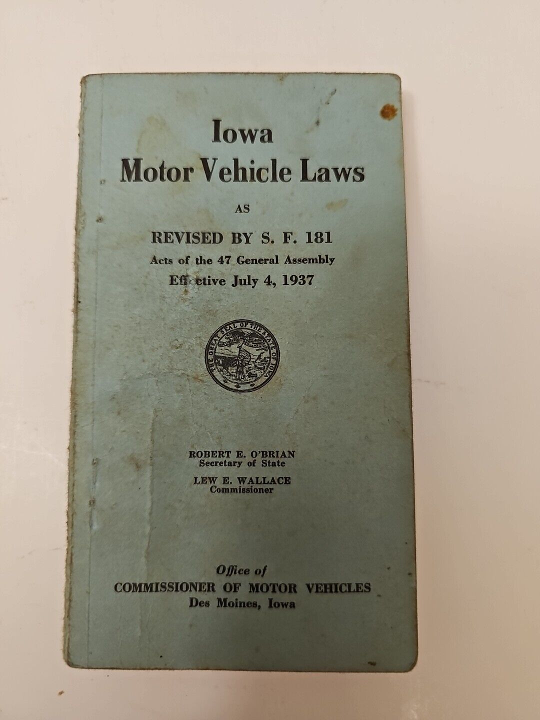 Vintage 1937 Iowa Motor Vehicle Laws Book - Historical Collectible History