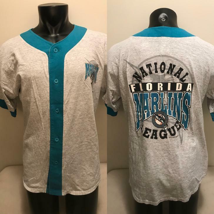 Vtg 1993 Florida Marlins Button Up Cotton Blend Jersey Mens Large Made in USA