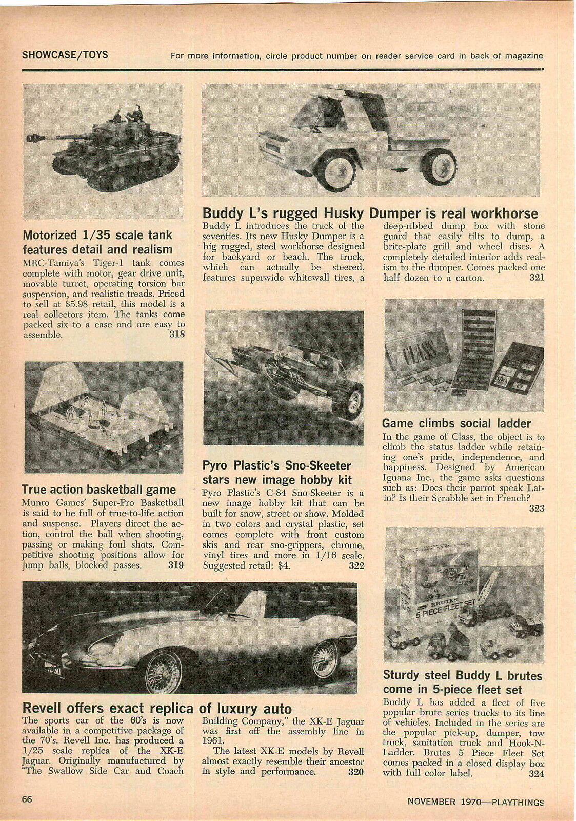 1970 ADVERT Buddy L Husky Dumper Toy Truck Revell Model Jaguar XKE Tigar Tank