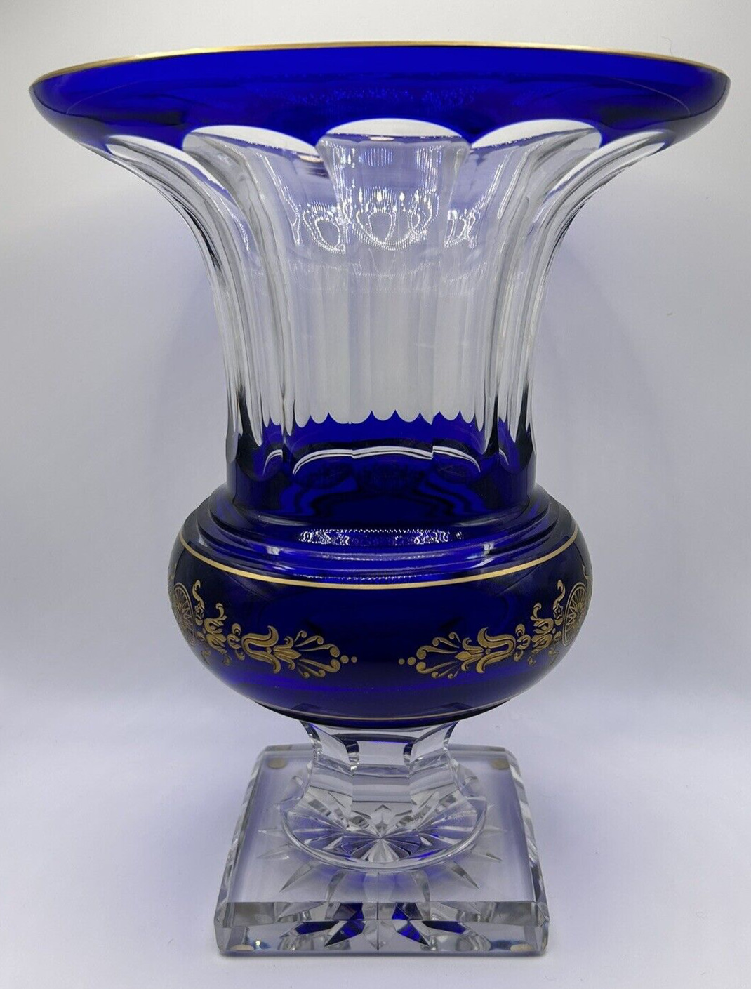 Vintage Val Saint Lambert Crystal Vase with Hand Painted 24KT Gold Design