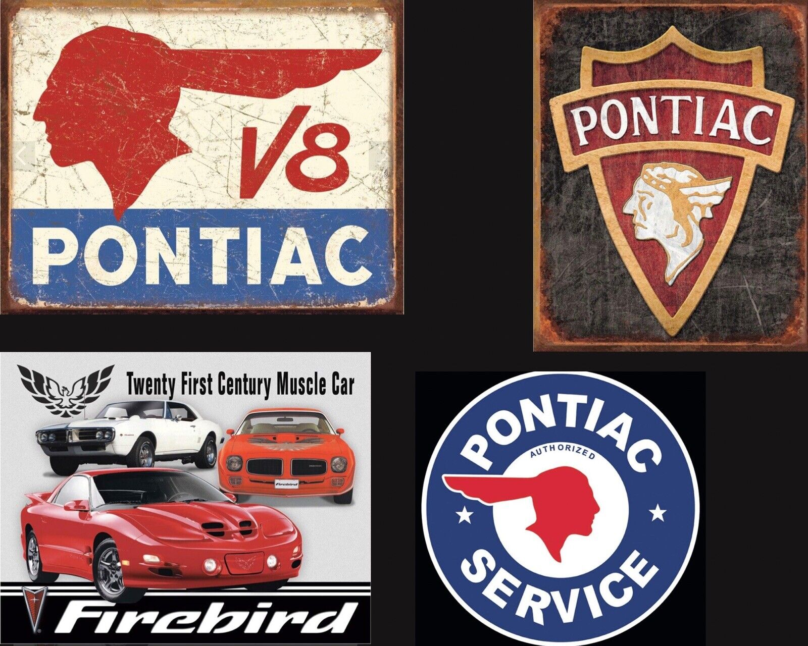 Pontiac 4 Sign Metal Lot Trans Am WS6 GM Firebird Garage Man Cave Shop Bar Decor