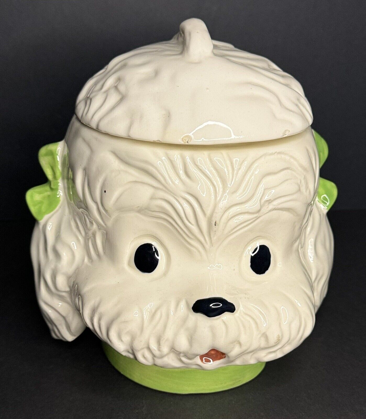 Ceramic White Poodle Cookie Jar Kitschy MCM Vintage 1950s