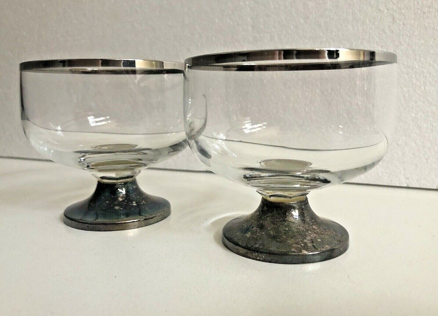 Pair Of Glasses Dominion Monarch Silverplated On Copper Vintage Coupe Goblet