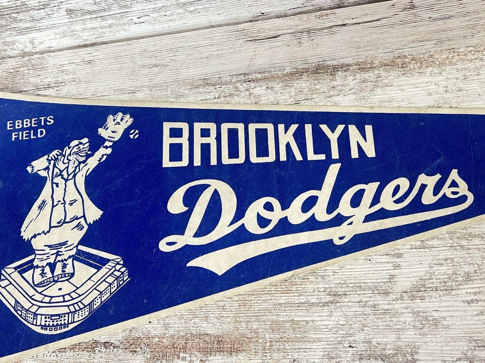 Old Vintage Felt Baseball Pennant Brooklyn NY Dodgers Ebbets Field Graphic Rare